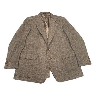 Vintage Harris Tweed Men’s 44R Beige Scottish Wool USA Made Sports Coat Blazer